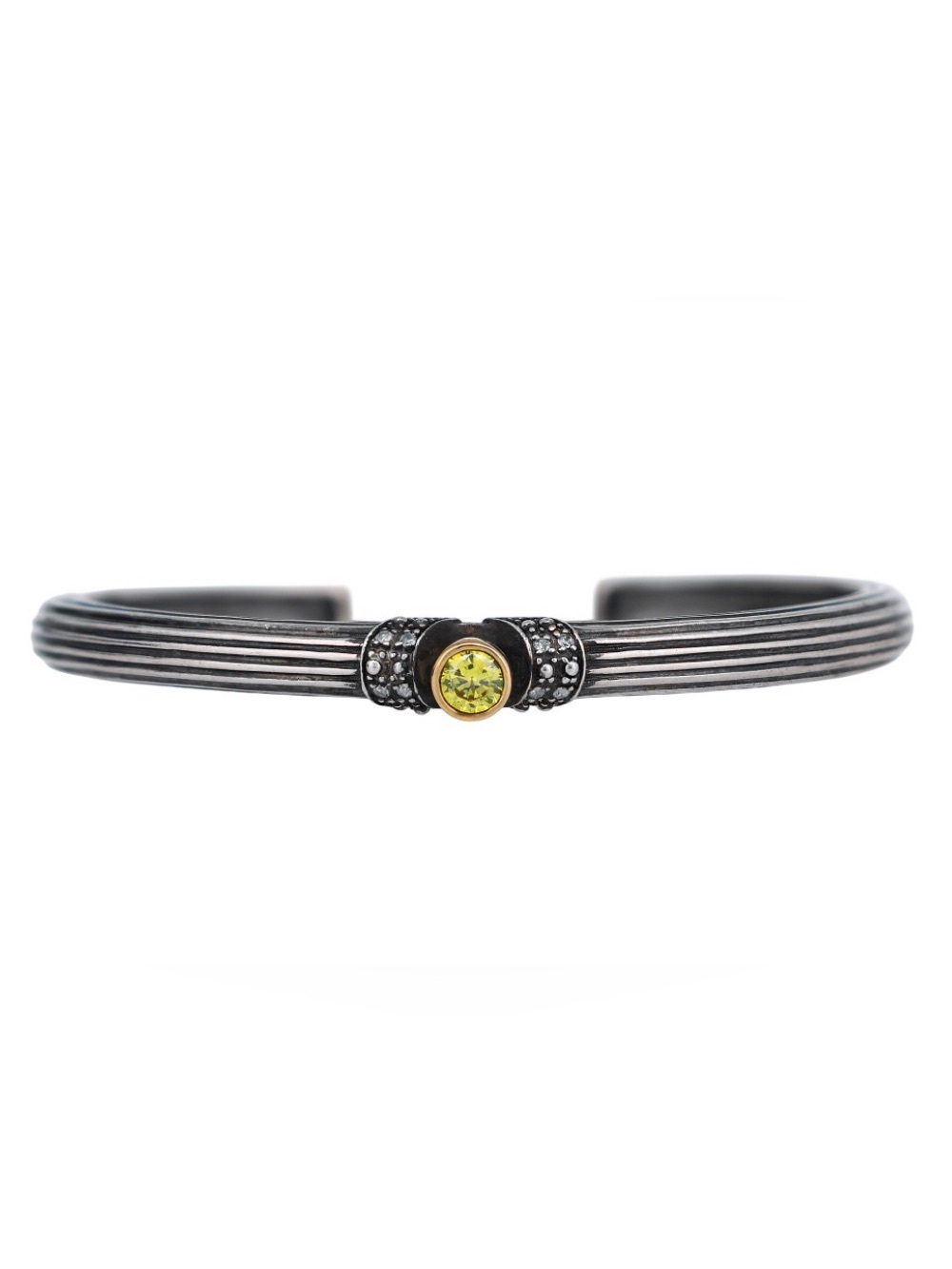 Handmade Artisan Sterling Silver & Gold Textured CZ Cuff Bracelet, 11.8g, 6.5"